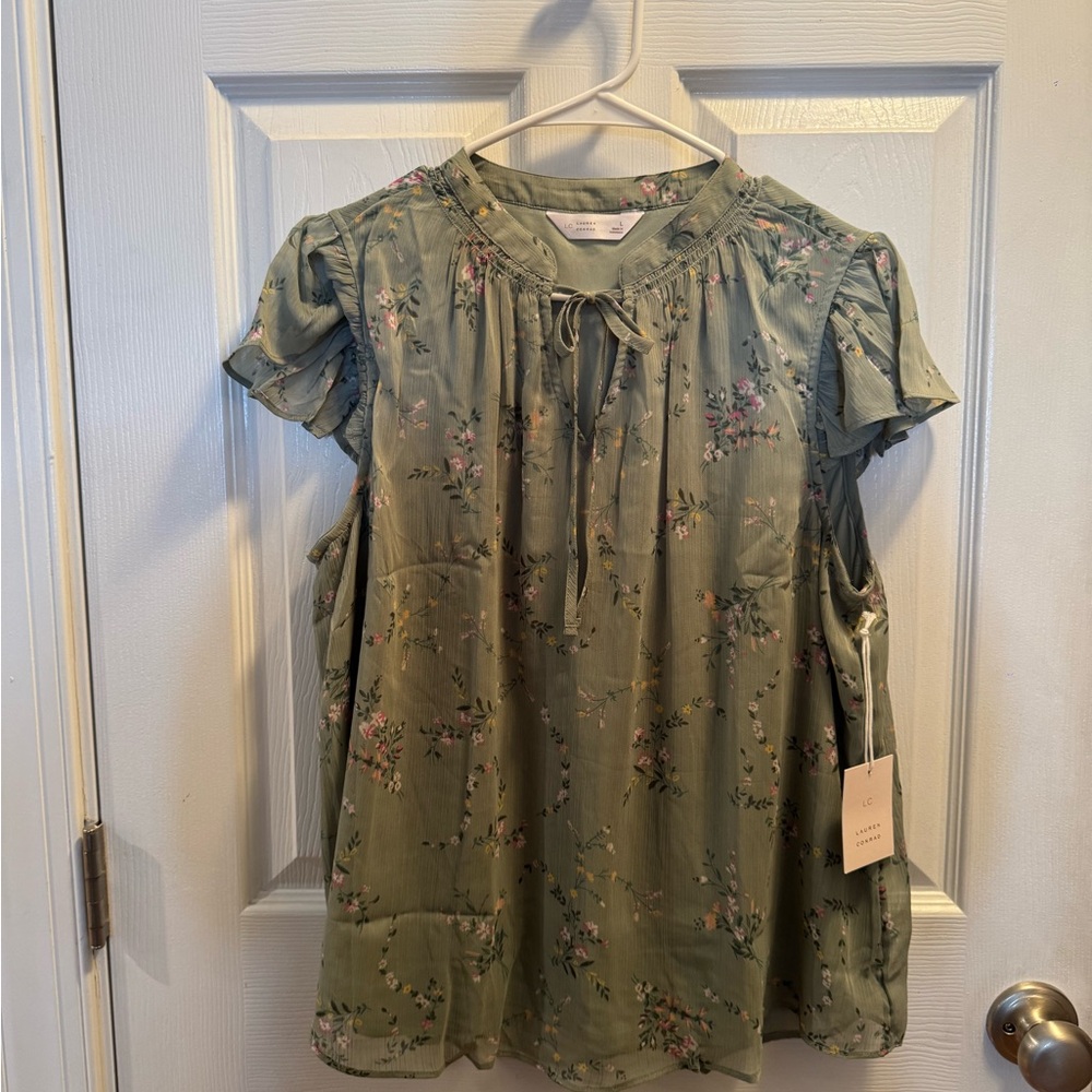 Women’s LC Lauren Conrad Sage Floral Short Sleeve Blouse: L